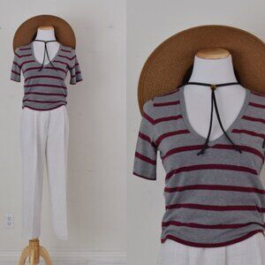 Worrn Vans Deep V-Neck‎ Striped Tee size M